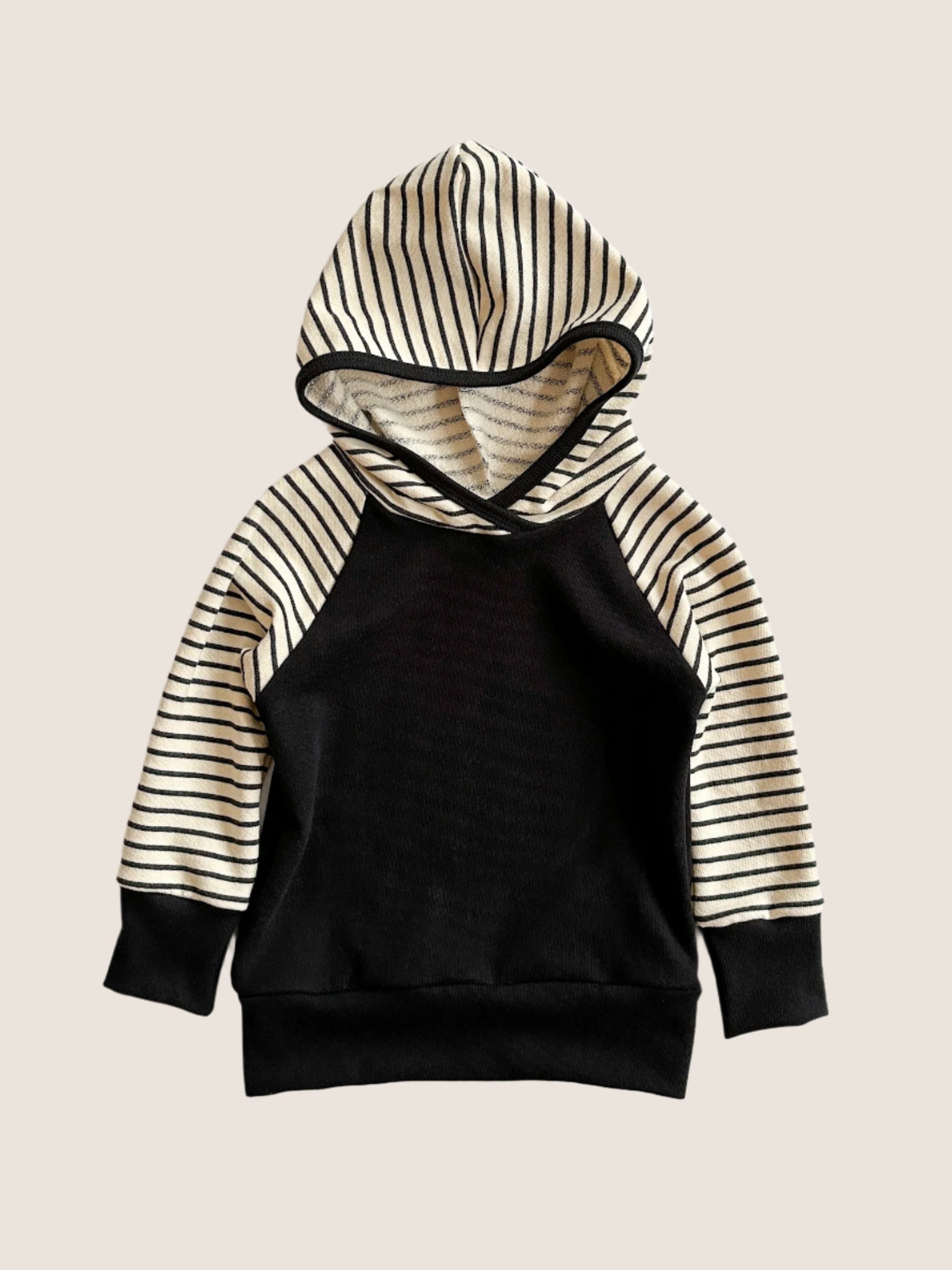 Colorblock hoodie - Black and cream stripe (pre-order)