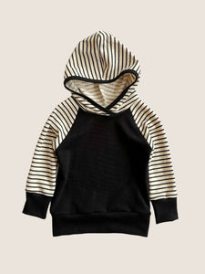 Colorblock hoodie - Black and cream stripe (pre-order)