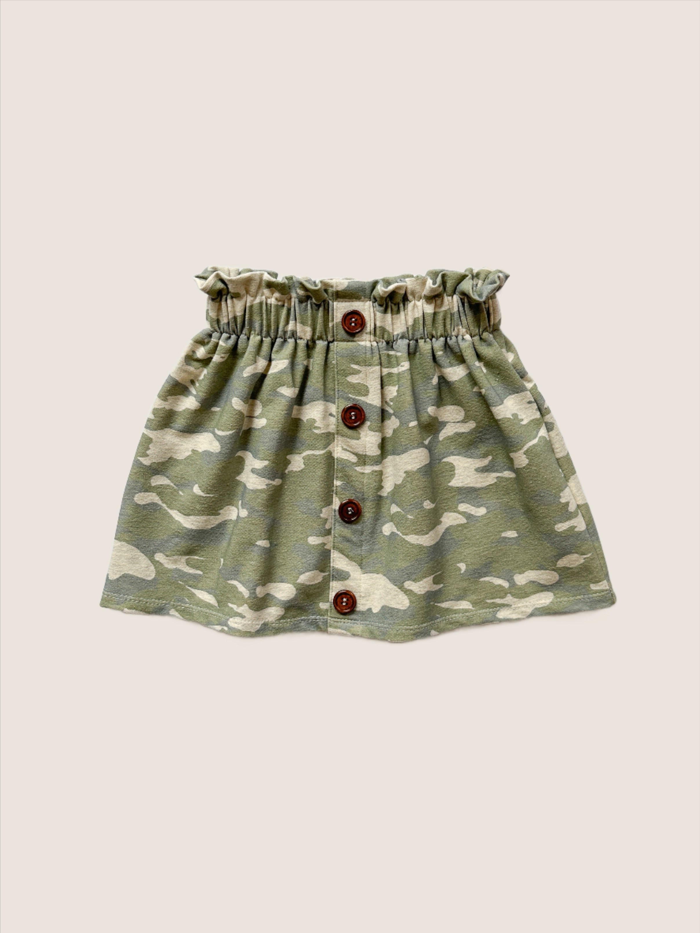 Paperbag waist button skirt - oatmeal camo